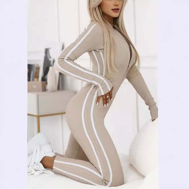 Vayla – Kontrast-Seitenstreifen Stretchjersey-Jumpsuit