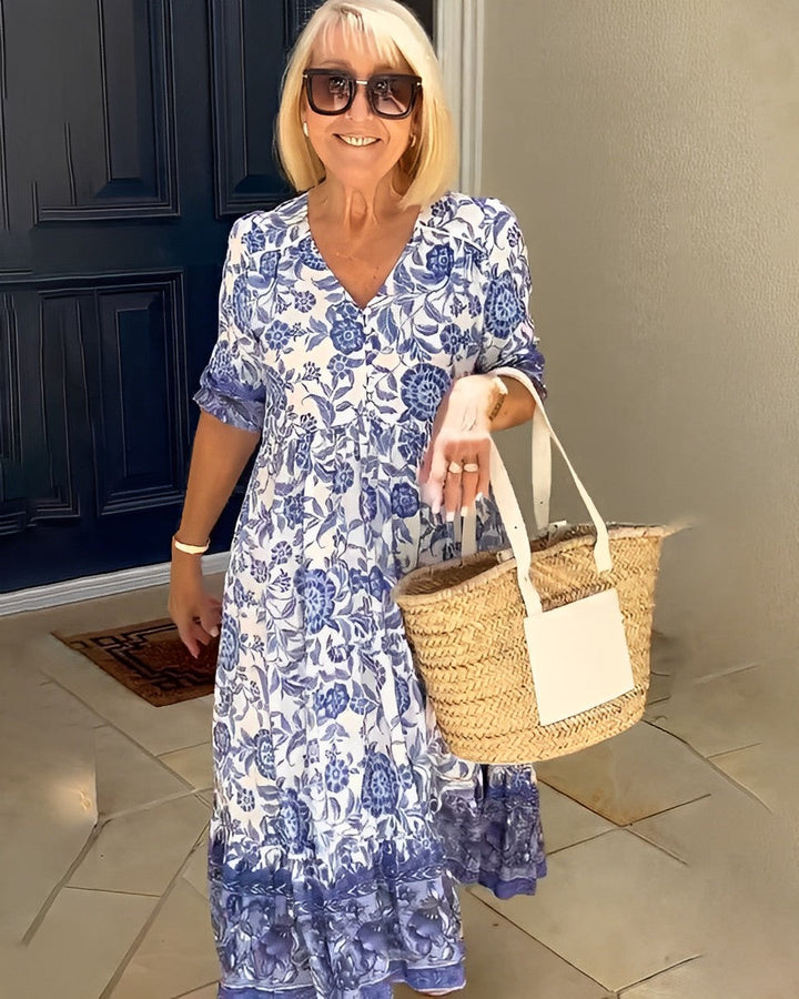 Nalira – tiefer V-Ausschnitt, Blumenmuster – Kleid