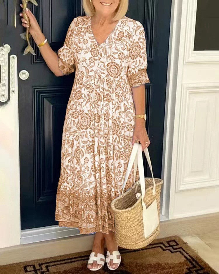 Nalira – tiefer V-Ausschnitt, Blumenmuster – Kleid