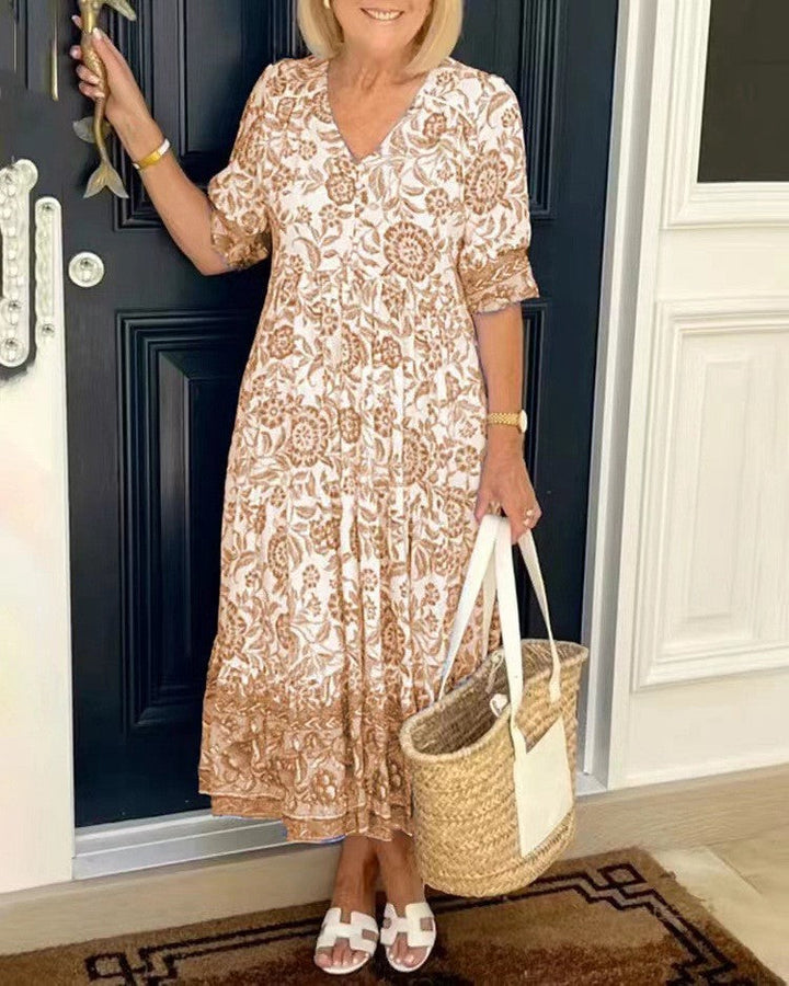 Nalira – tiefer V-Ausschnitt, Blumenmuster – Kleid