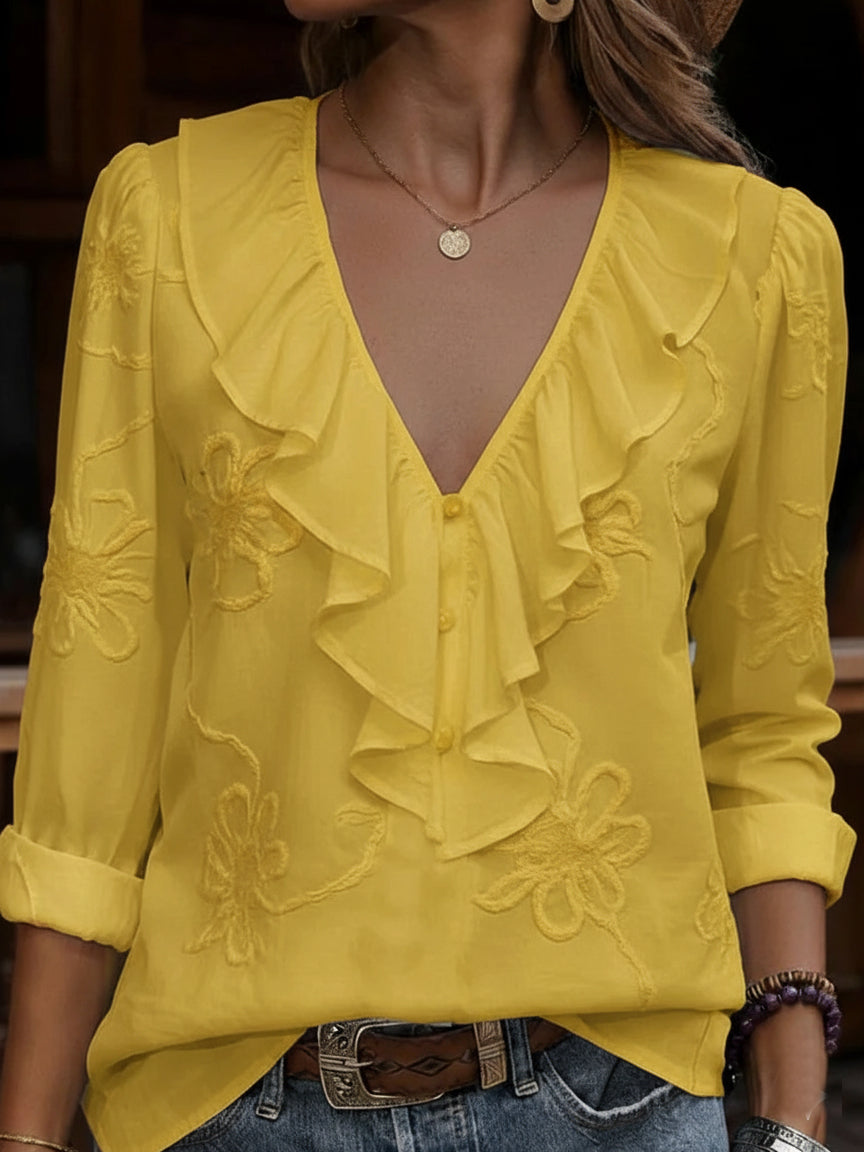 Virela – Blumenbesticktes Baumwollshirt