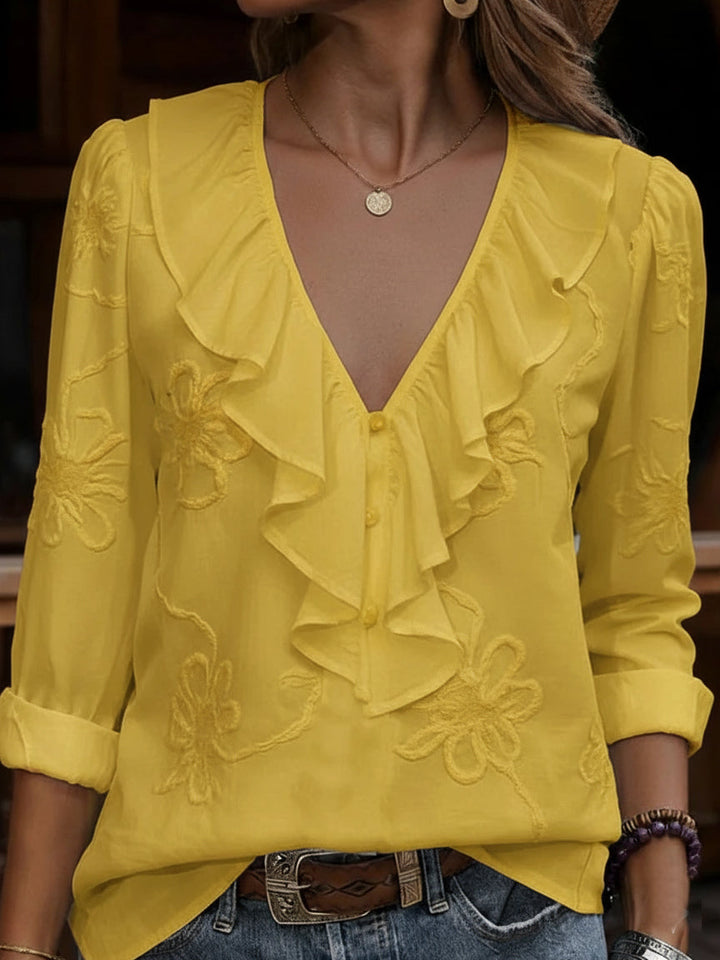 Virela – Blumenbesticktes Baumwollshirt