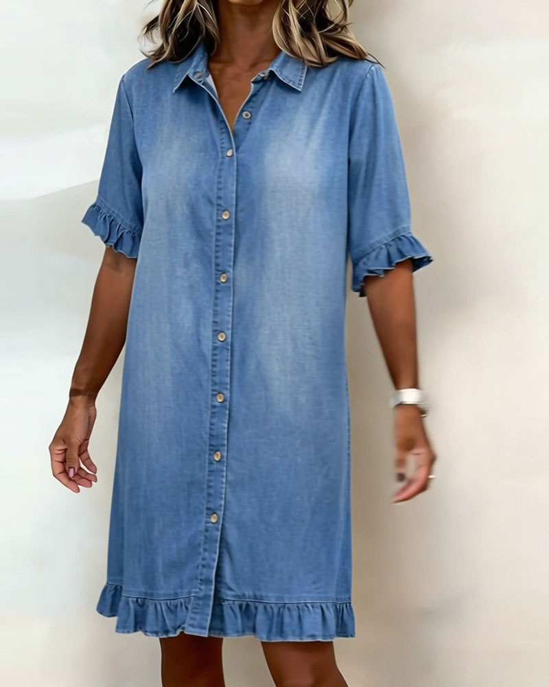Kiraya – Rüschenärmel-Denimkleid