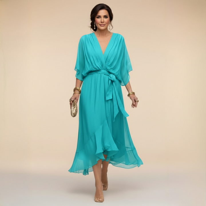 Nevaya – V-Ausschnitt transparentes Kleid