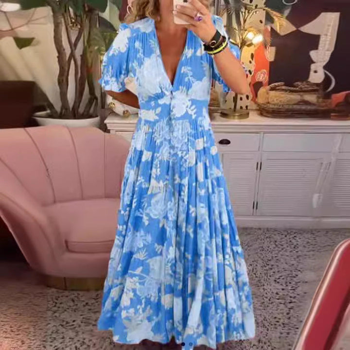 Avyra – V-Ausschnitt Blumendruckkleid