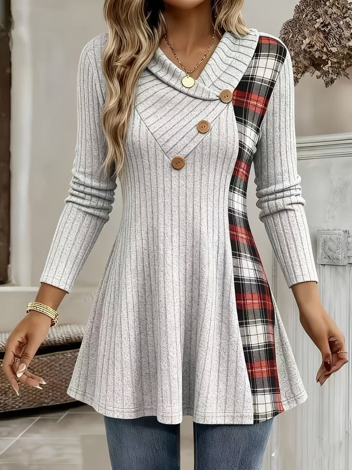 Tavina – Karo-Patchwork-Strick-T-Shirt