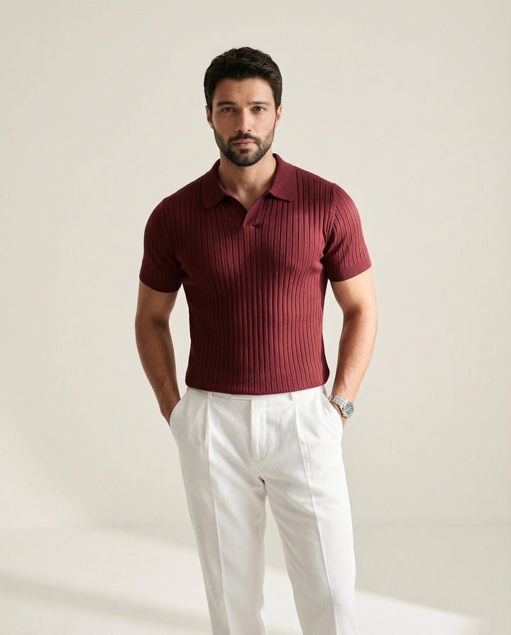 Mit Stehkragen aus Stretch-Jersey gefertigtes Polo-Shirt