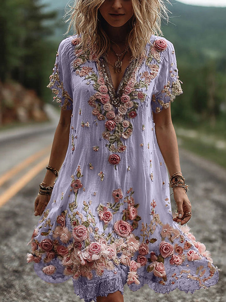 Noreli – Kleid aus Baumwollmischung mit floraler Stickerei