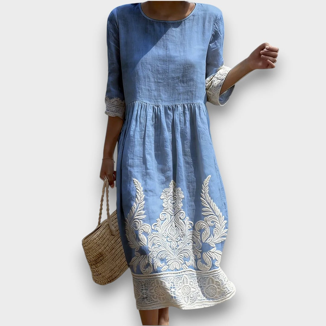Mireva – Midikleid aus Leinen-Baumwolle mit floralem Druck