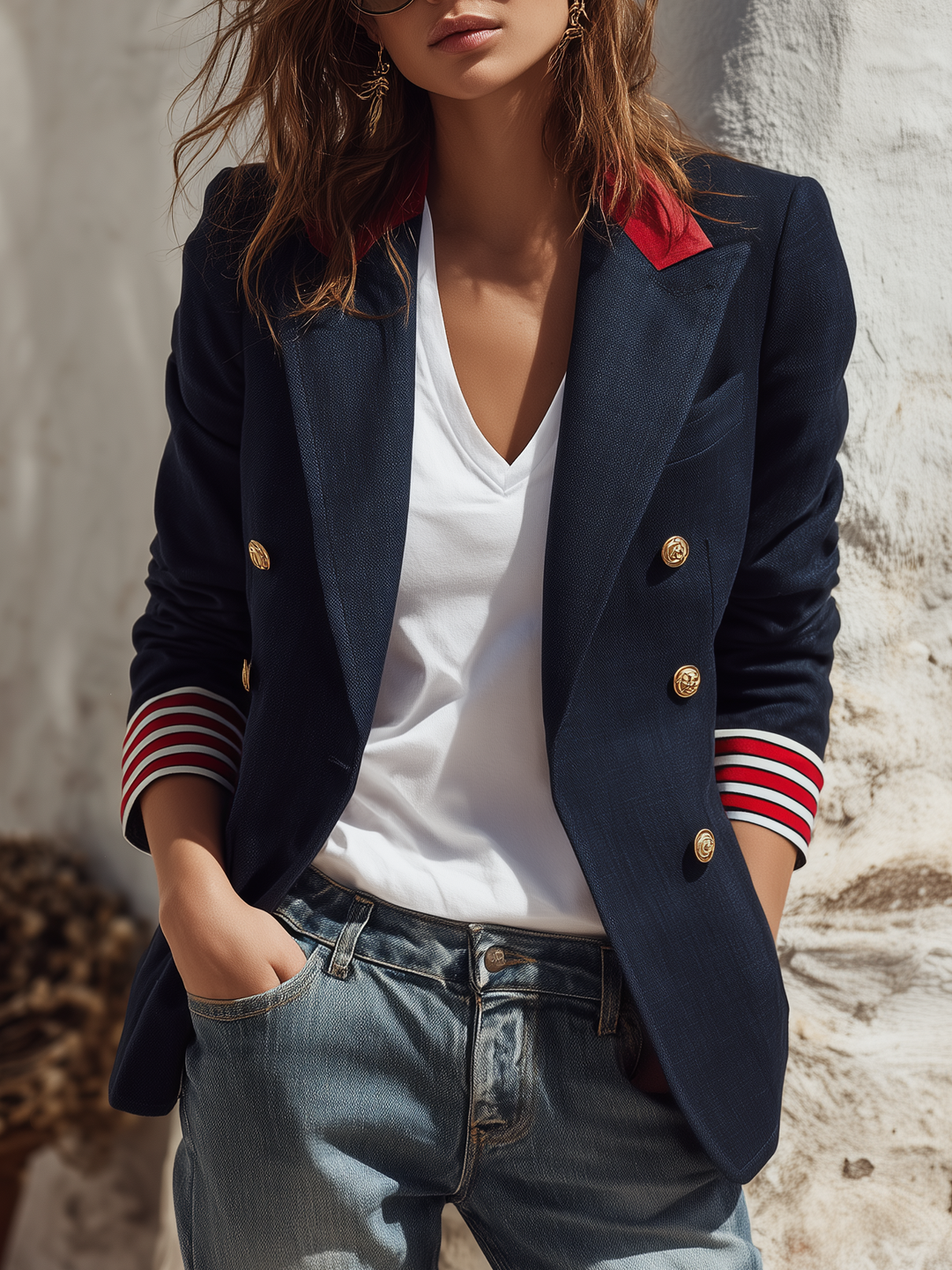 Naleva – Doppelreihiger Blazer aus Baumwollmischung