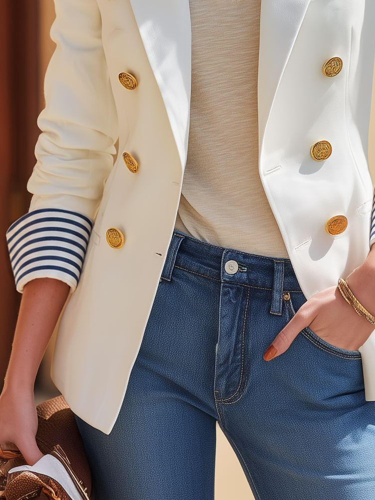 Noreva – Kontrastgestreifter Baumwollmix-Blazer mit Ärmelaufschlägen