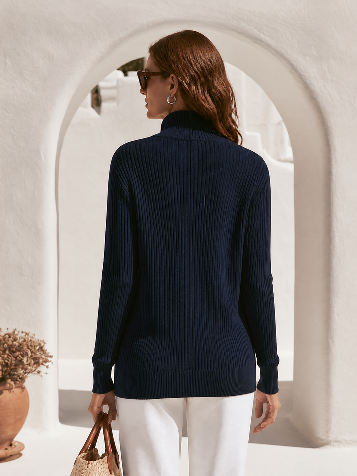 Zevira – Gestreifte Rippstrickjacke mit Besatz