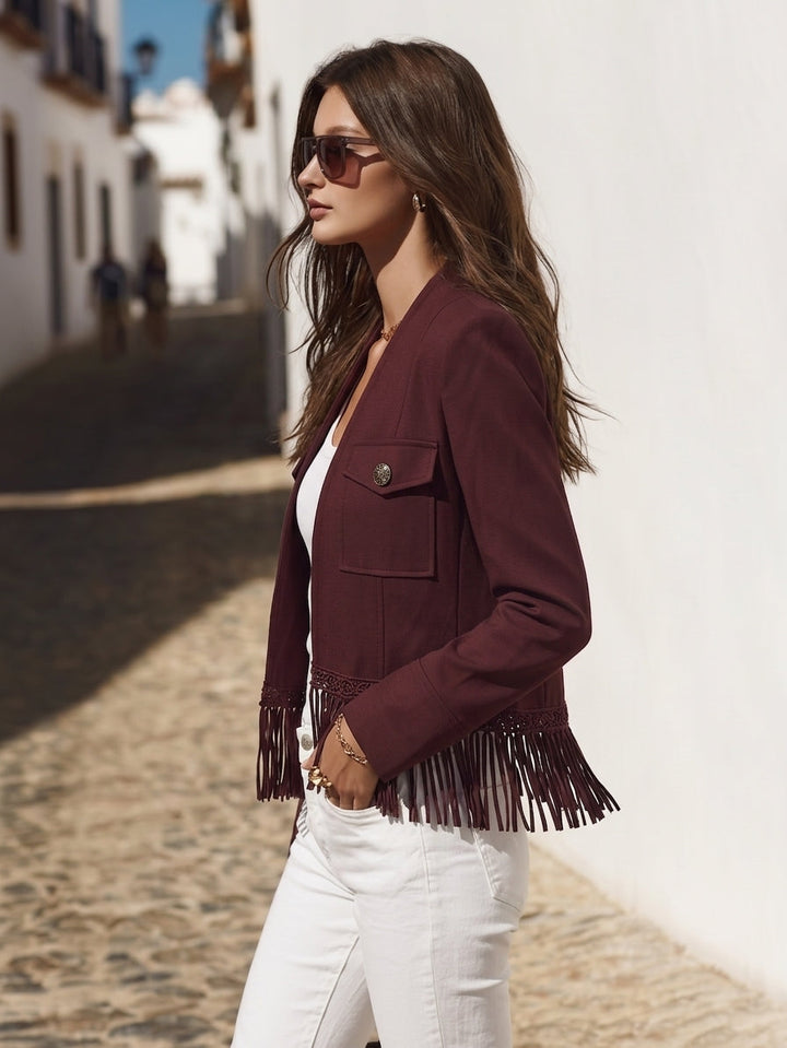 Veslyn – Fransenbesatz-Jacke aus gewebtem Stoff