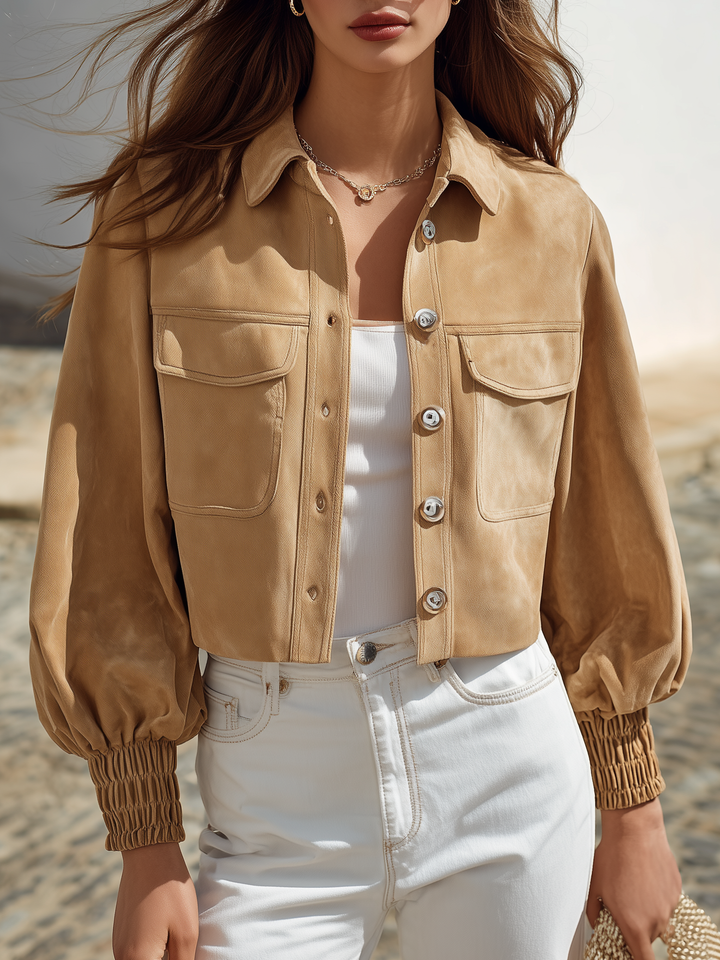Ceraya – Utility-Jacke aus Kunstwildleder mit Ballonärmeln
