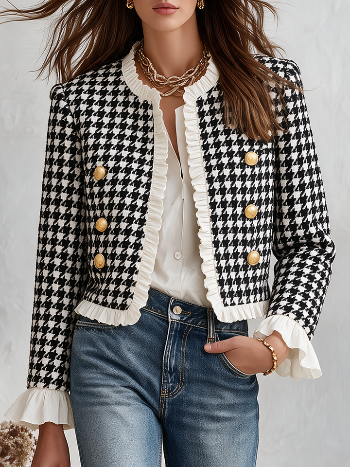 Mevara – Jacke mit Rüschensaum im Hahnentritt