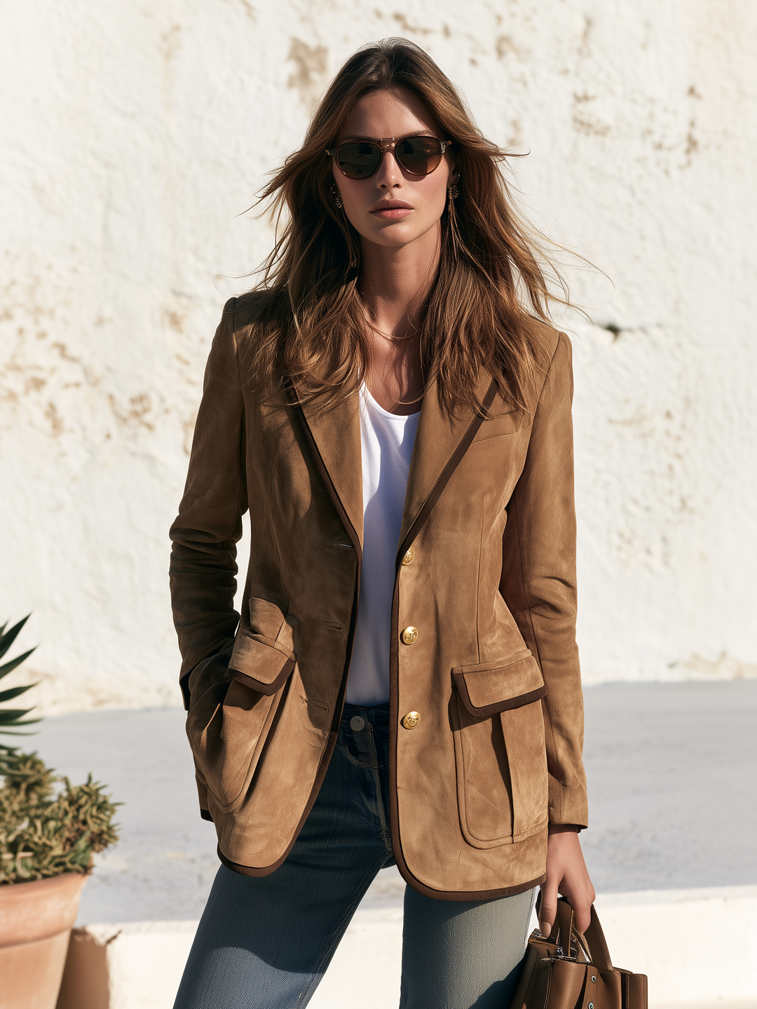 Relani – Mit Kontrastbesatz, Velourslederimitat-Blazer