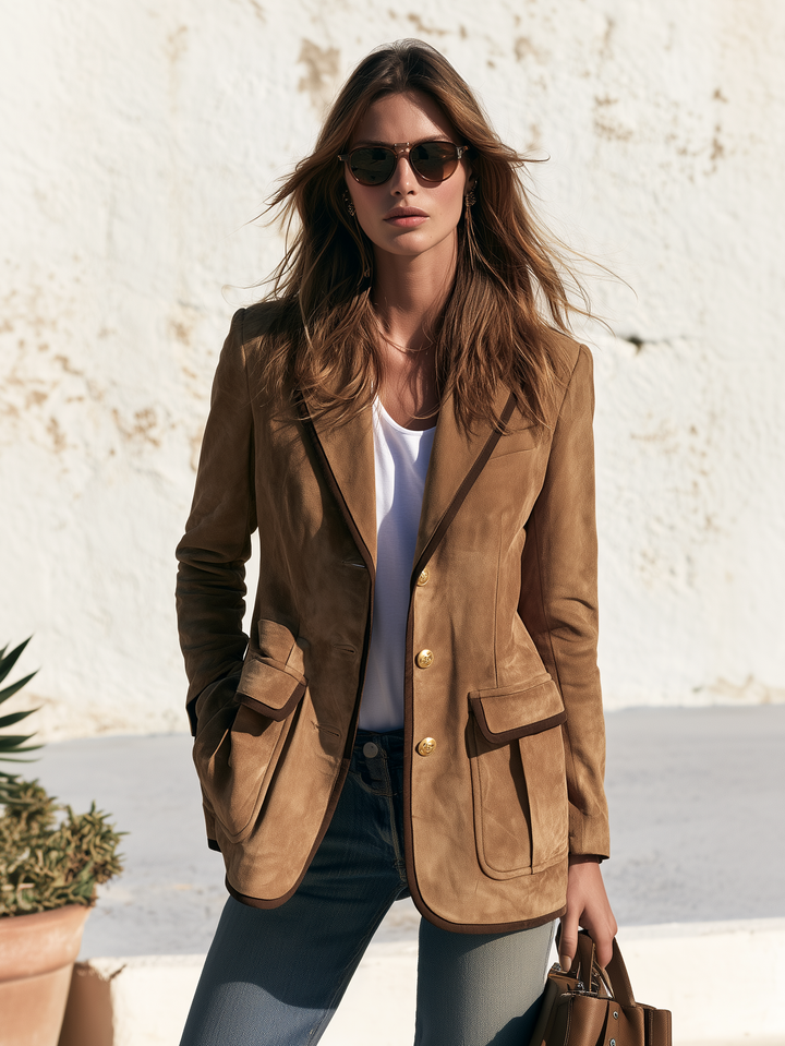 Relani – Mit Kontrastbesatz, Velourslederimitat-Blazer