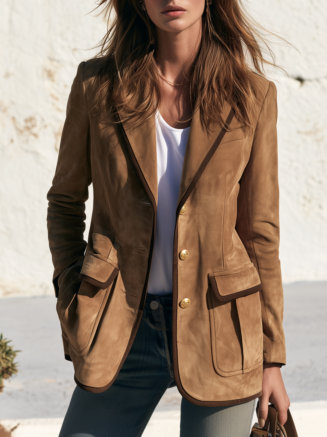 Relani – Mit Kontrastbesatz, Velourslederimitat-Blazer