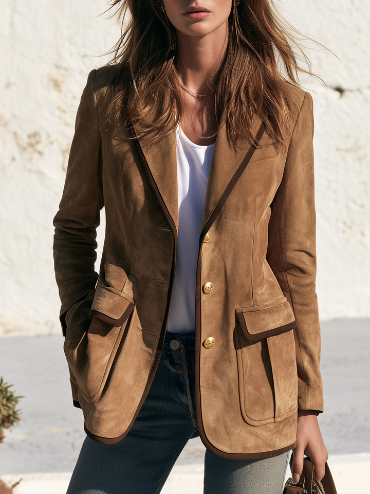 Relani – Mit Kontrastbesatz, Velourslederimitat-Blazer