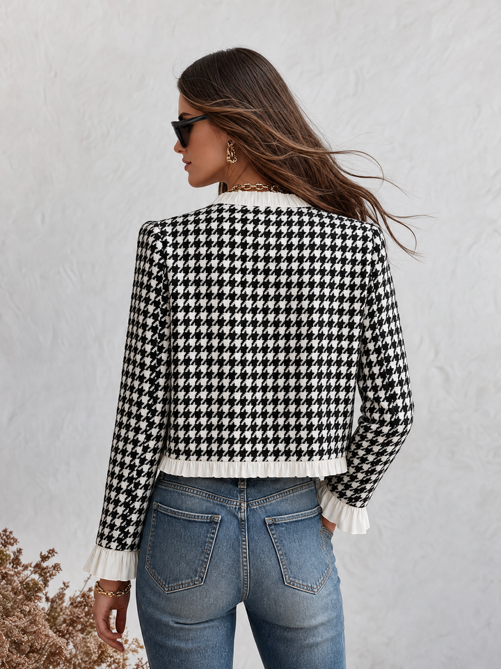 Mevara – Jacke mit Rüschensaum im Hahnentritt