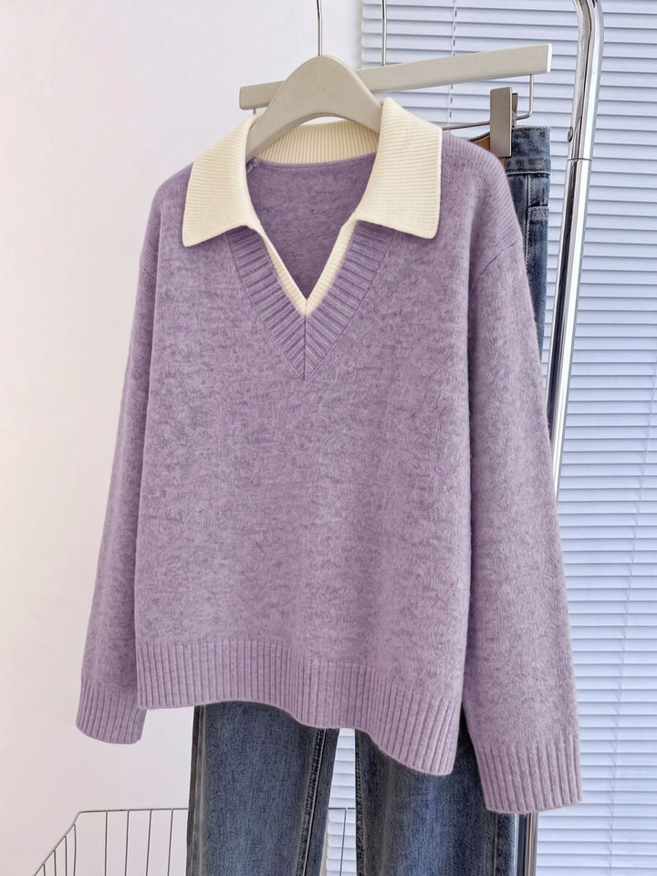 Cirelle – Doppellagiger Strickpullover mit kontrastierendem Kragen