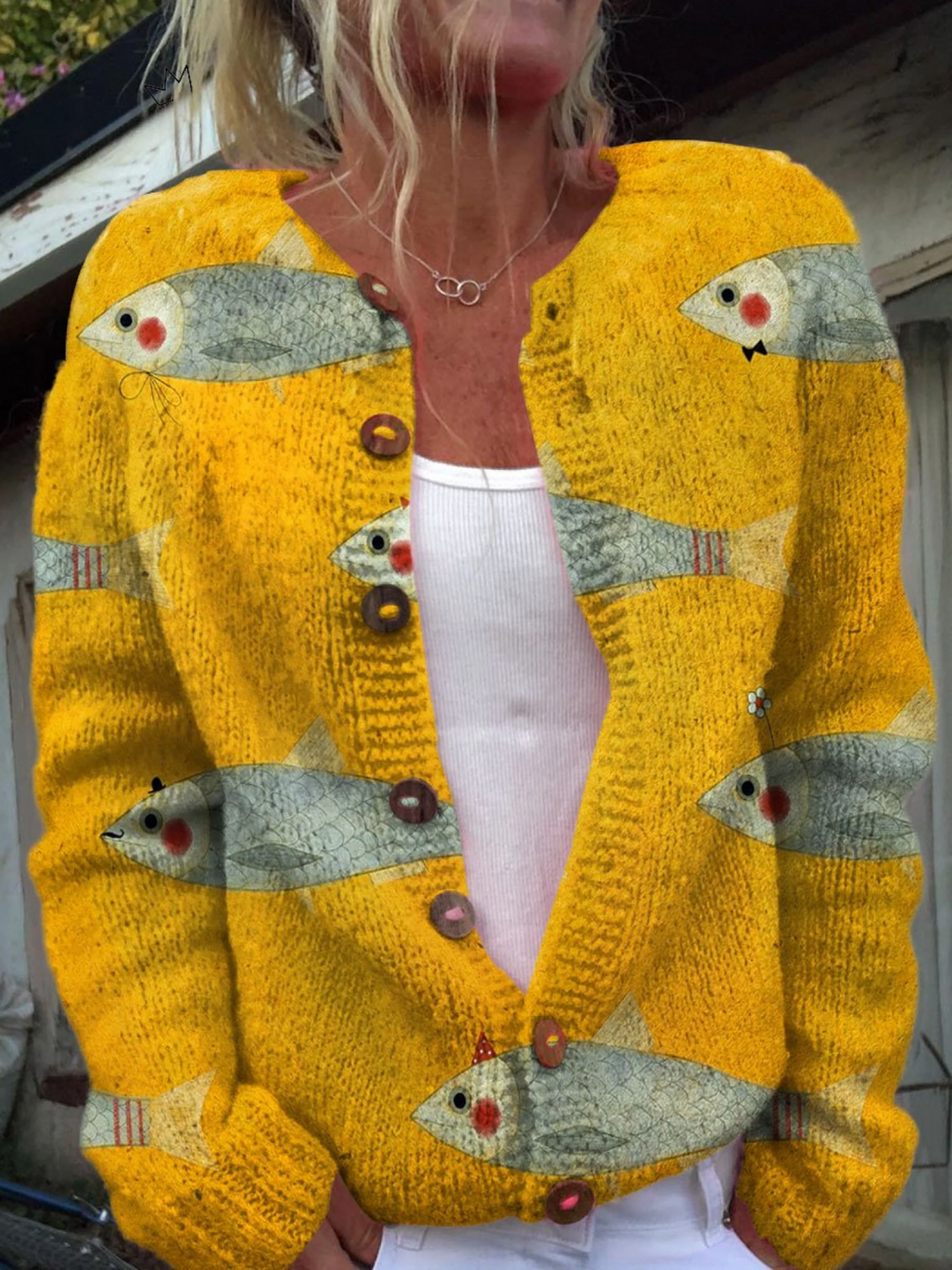 Vesara – Fischdruck-Strickjacke