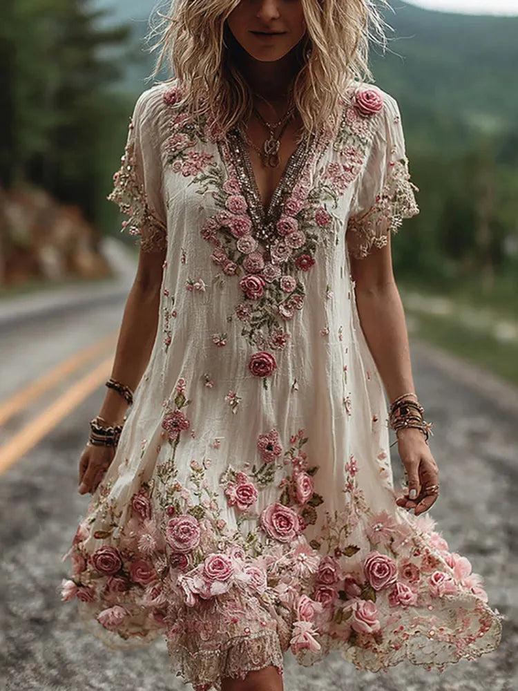 Noreli – Kleid aus Baumwollmischung mit floraler Stickerei