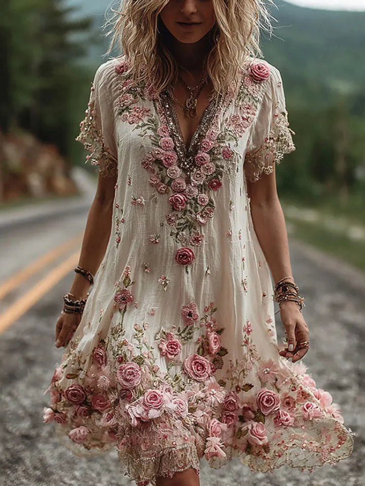 Noreli – Kleid aus Baumwollmischung mit floraler Stickerei