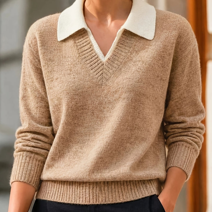 Cirelle – Doppellagiger Strickpullover mit kontrastierendem Kragen