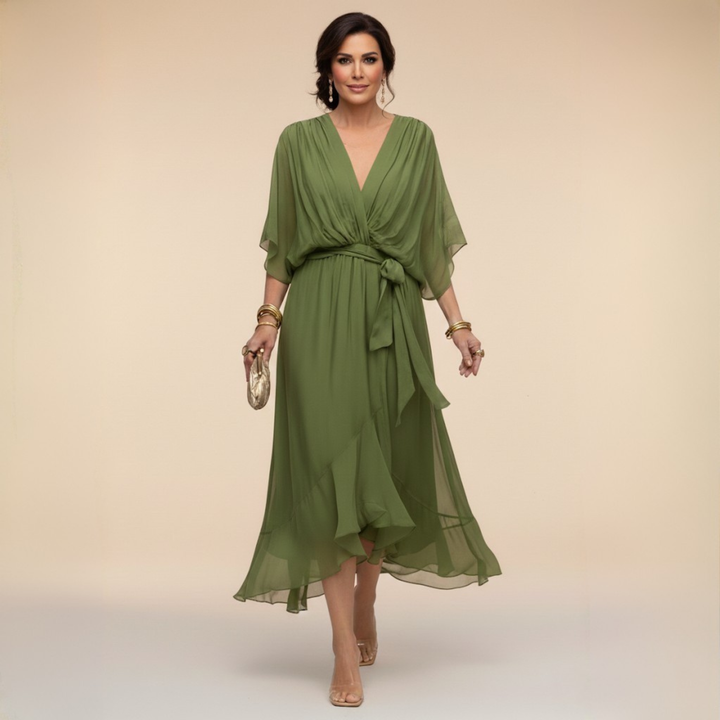 Nevaya – V-Ausschnitt transparentes Kleid