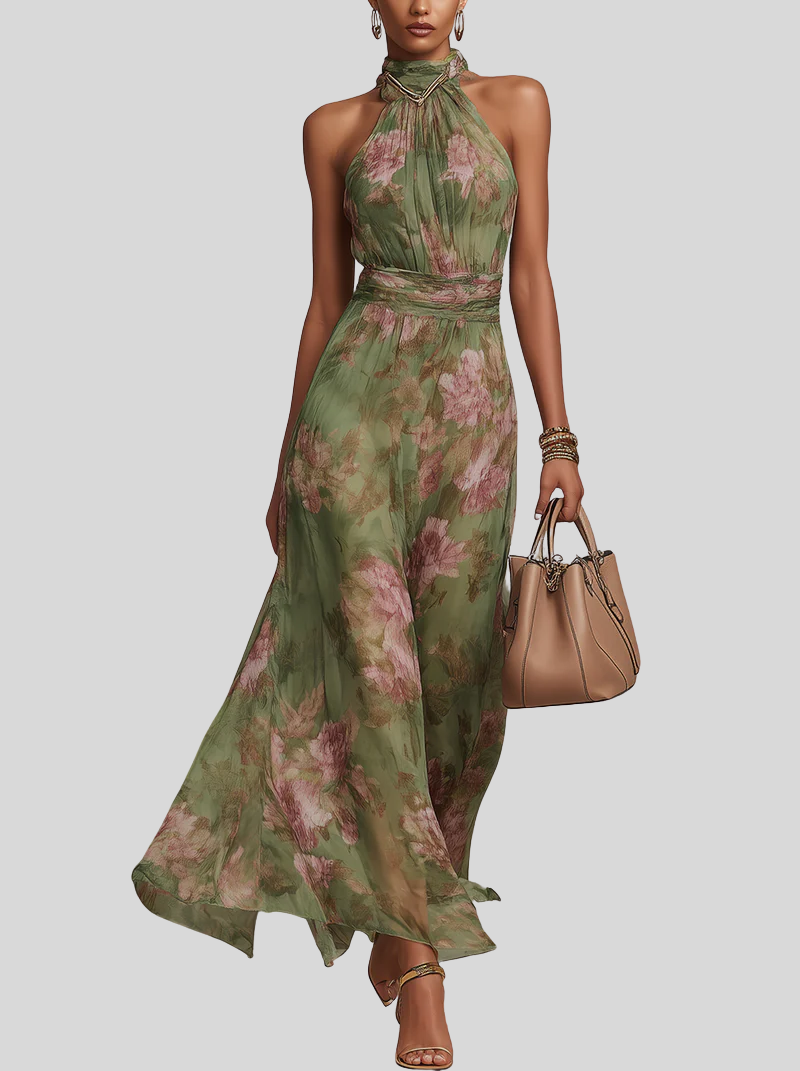 Nivara – Neckholder-Blumenmusterkleid