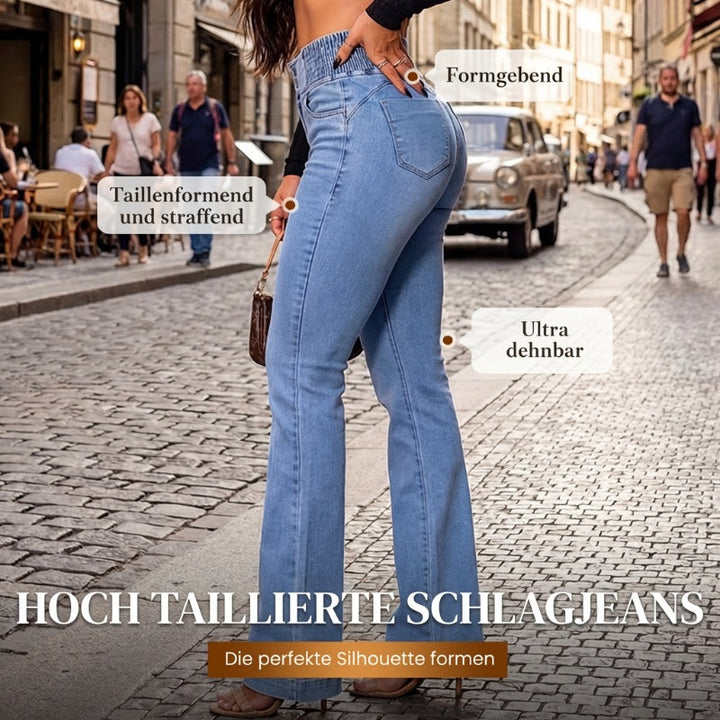 Rilena – Hoch taillierte, ausgestellte Stretch-Denim-Jeans