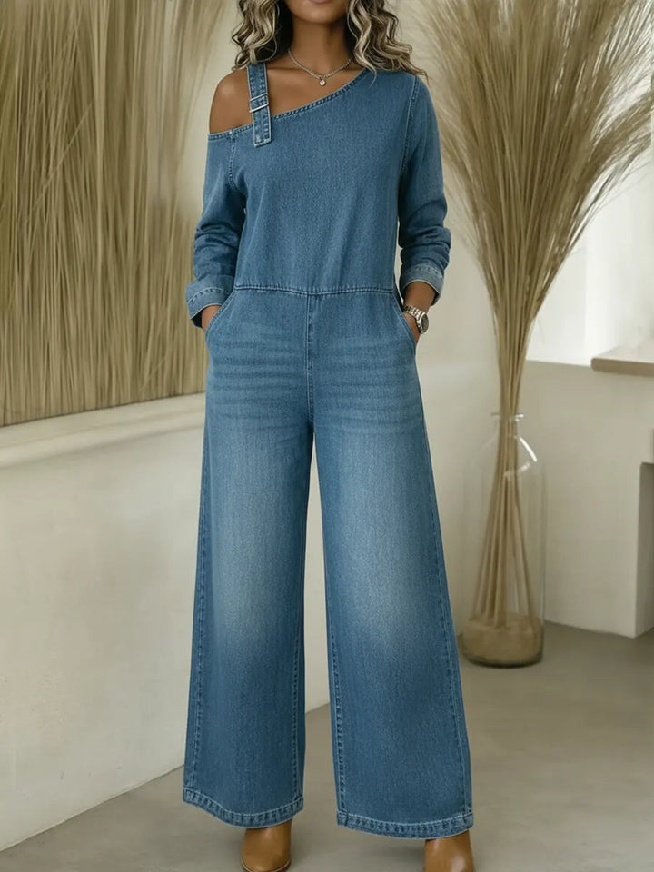 Lyrane – Denim-Jumpsuit mit Bardot-Ausschnitt