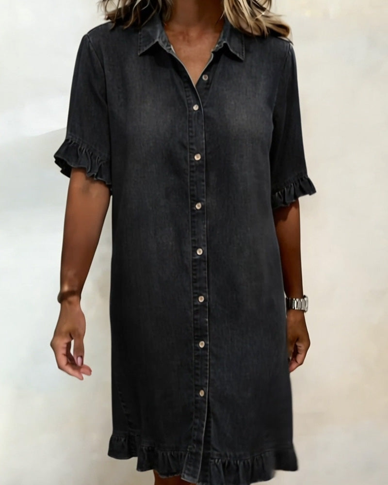 Kiraya – Rüschenärmel-Denimkleid