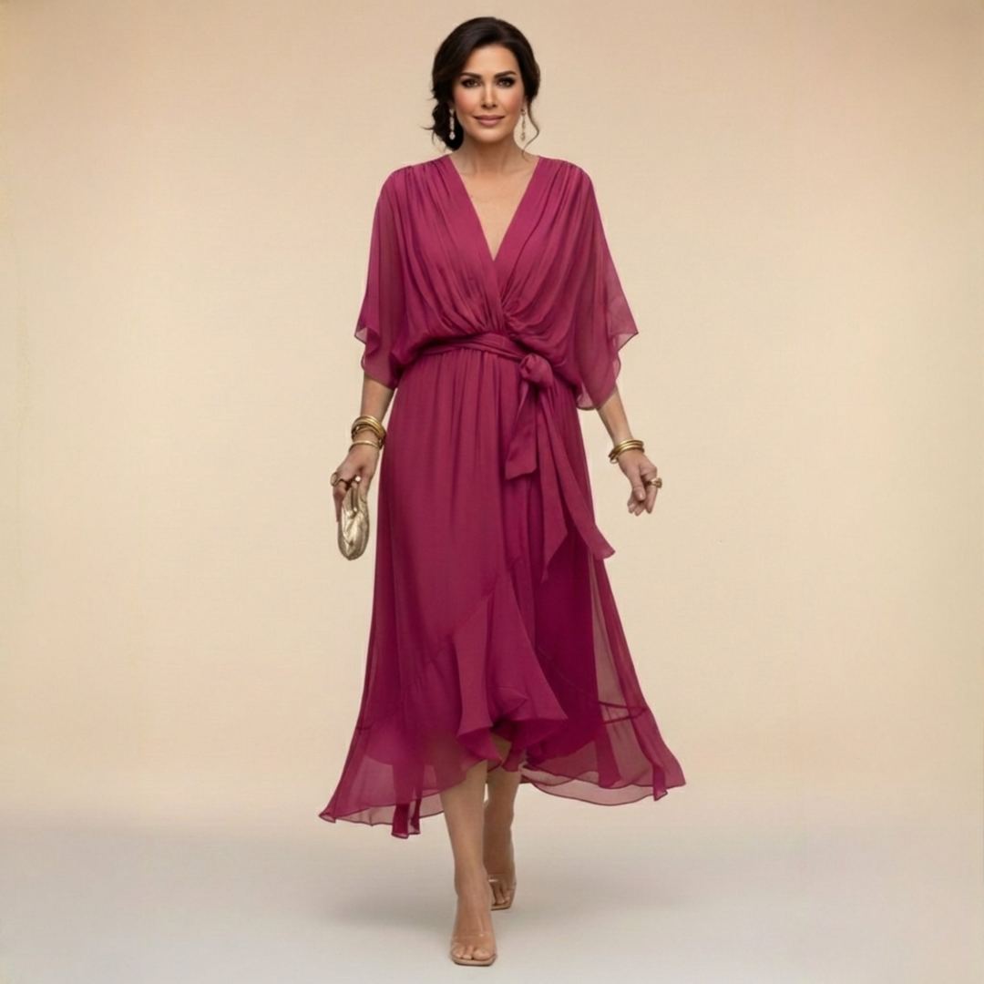 Nevaya – V-Ausschnitt transparentes Kleid