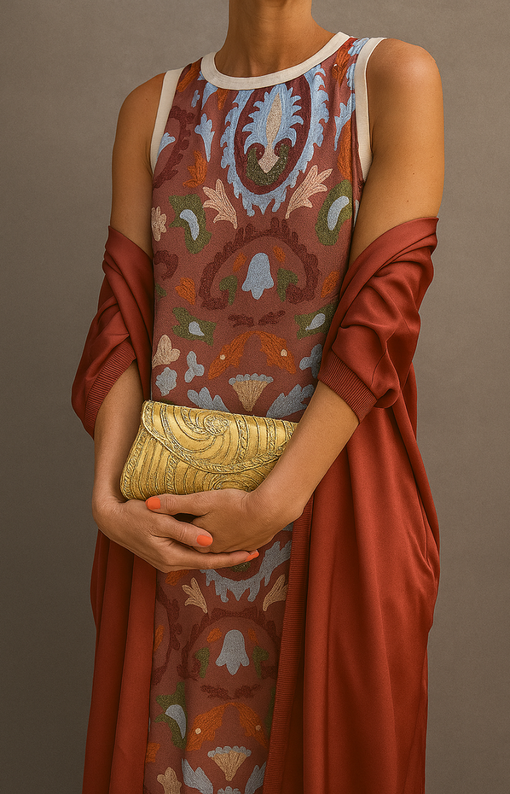 Virela – bedrucktes Maxikleid-und-Weste-Set