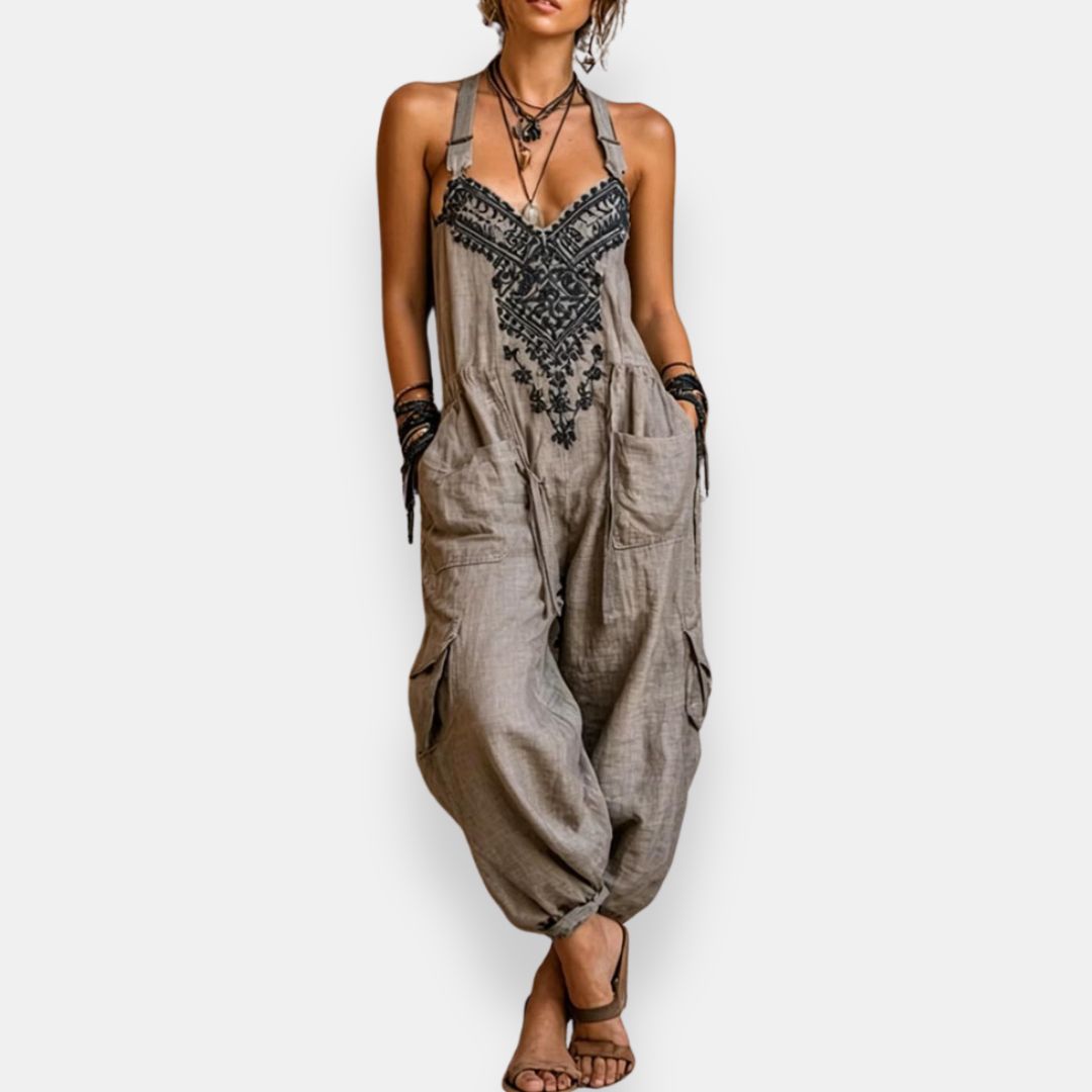 Nivara – besticktes Oberteil, gewebter Jumpsuit