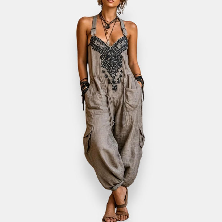 Nivara – besticktes Oberteil, gewebter Jumpsuit