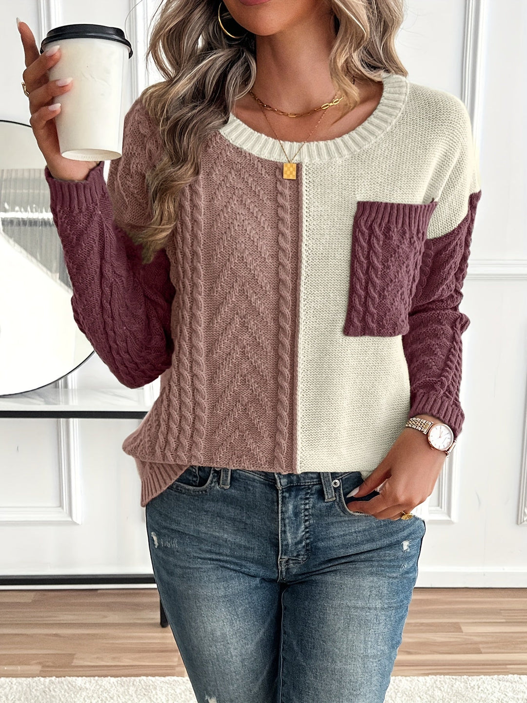 Nireva – Farbblock-Strickpullover