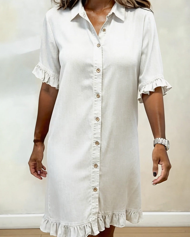Kiraya – Rüschenärmel-Denimkleid
