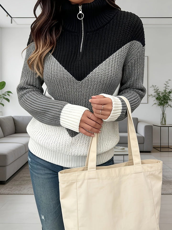 Velira – Colorblocking-Strickpullover mit Reißverschluss