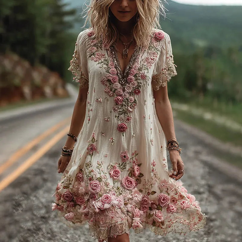 Noreli – Kleid aus Baumwollmischung mit floraler Stickerei