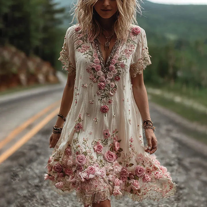 Noreli – Kleid aus Baumwollmischung mit floraler Stickerei