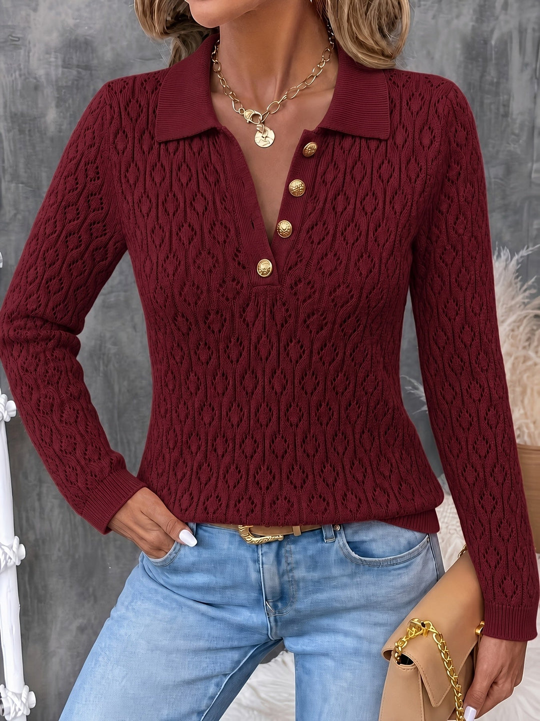 Avenya – offen gestrickter Polo-Pullover