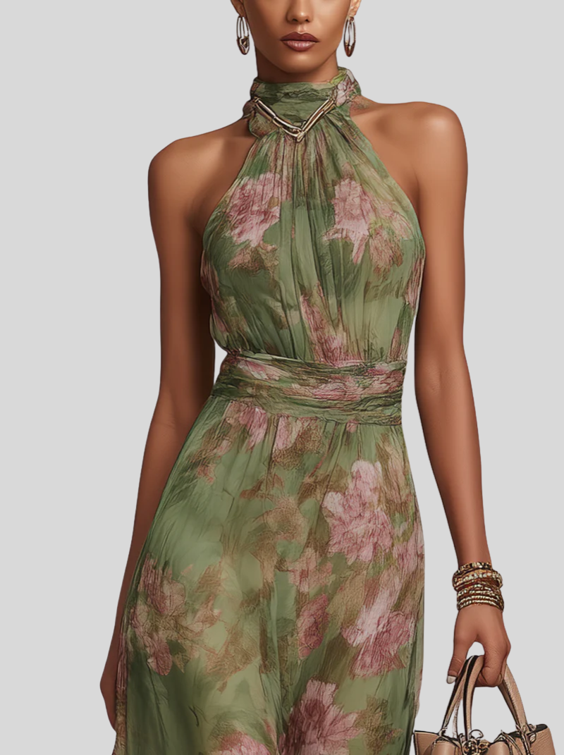 Neckholder-Blumendruck-Maxikleid
