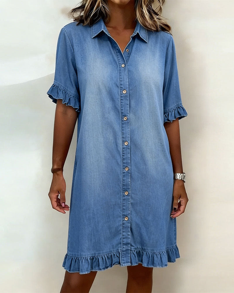 Kiraya – Rüschenärmel-Denimkleid
