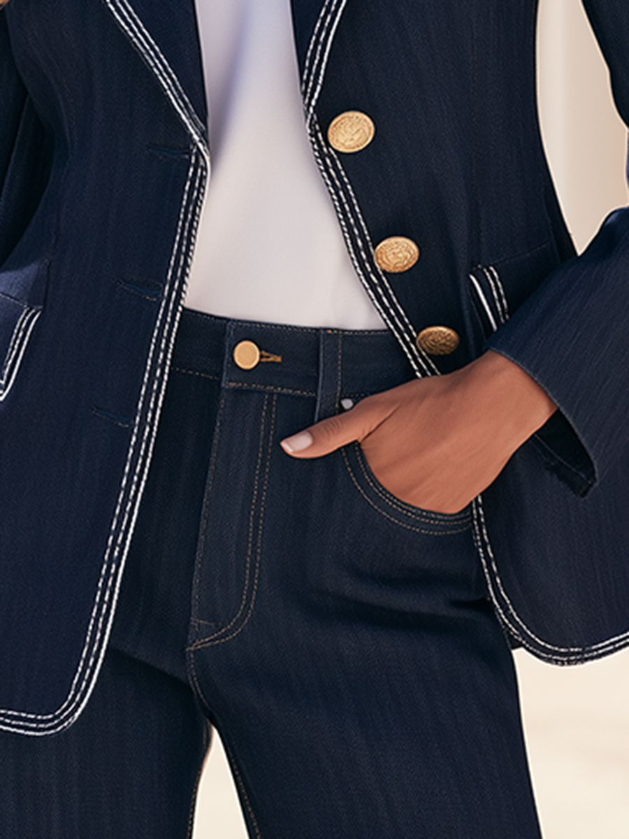 Orlise – Denim-Blazer mit goldenen Knöpfen