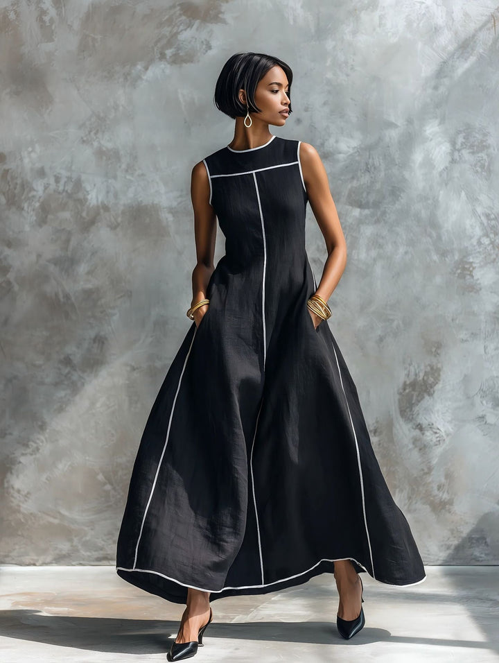 Veyla – mit Kontrastpaspelierung, aus Leinenmischung, Maxikleid