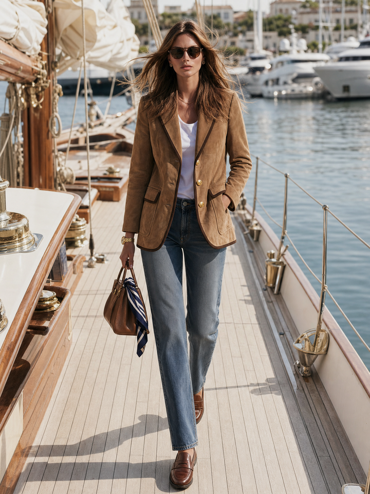 Relani – Mit Kontrastbesatz, Velourslederimitat-Blazer