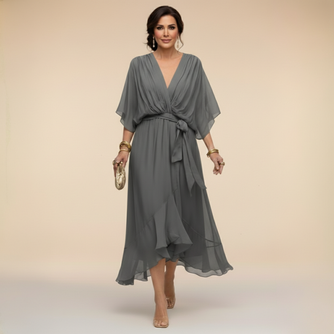 Nevaya – V-Ausschnitt transparentes Kleid